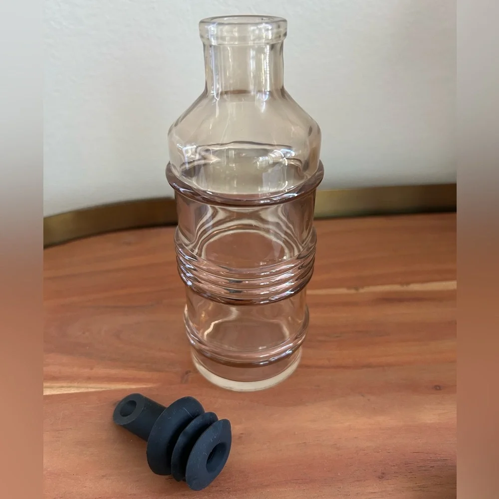 Crate&Barrel Amber Glass Cruet-Dispenser with Black silicone spout